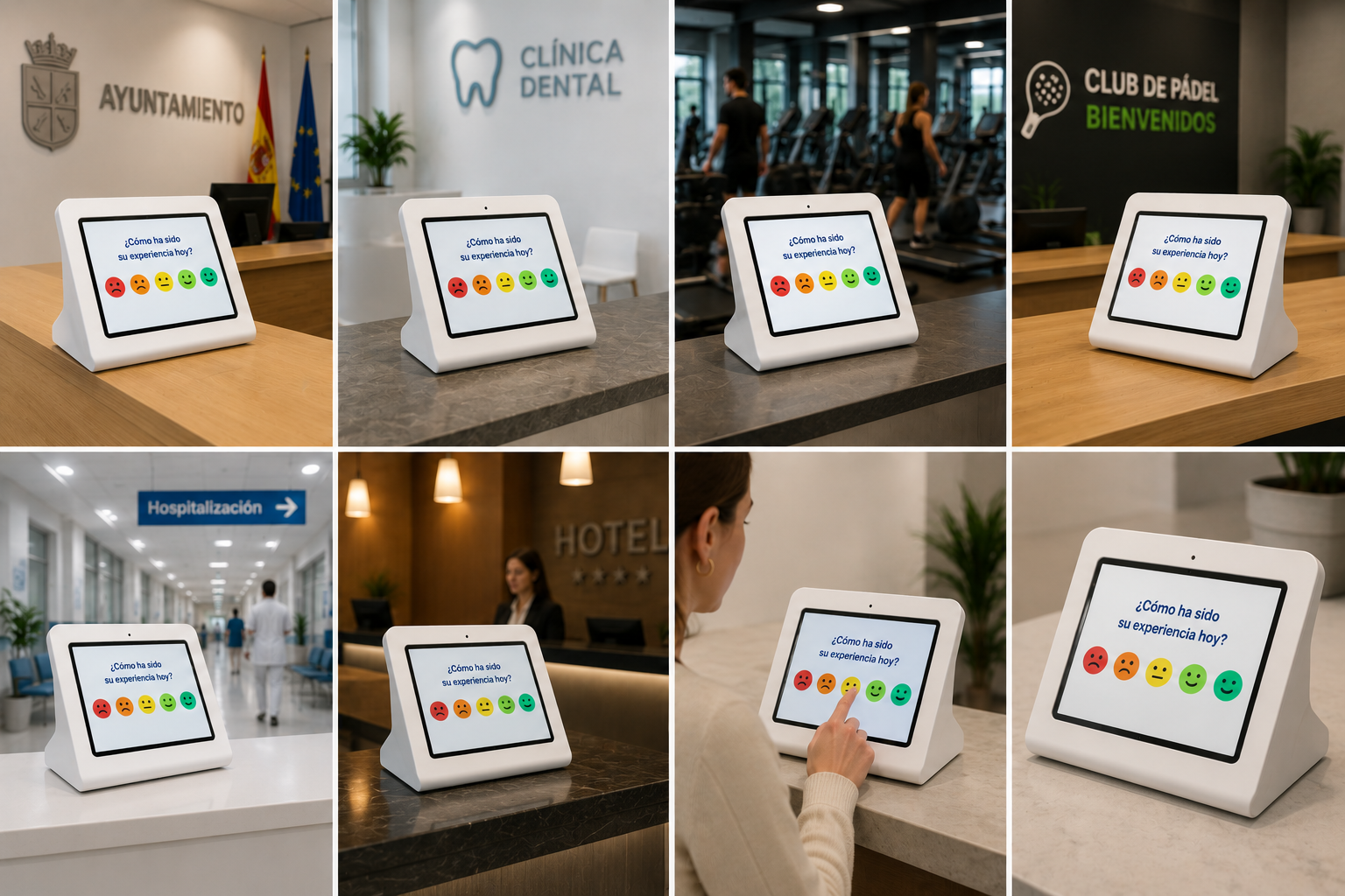 Tablets de sobremesa con encuestas de satisfacción en ayuntamientos, clínicas, gimnasios, hoteles y mostradores